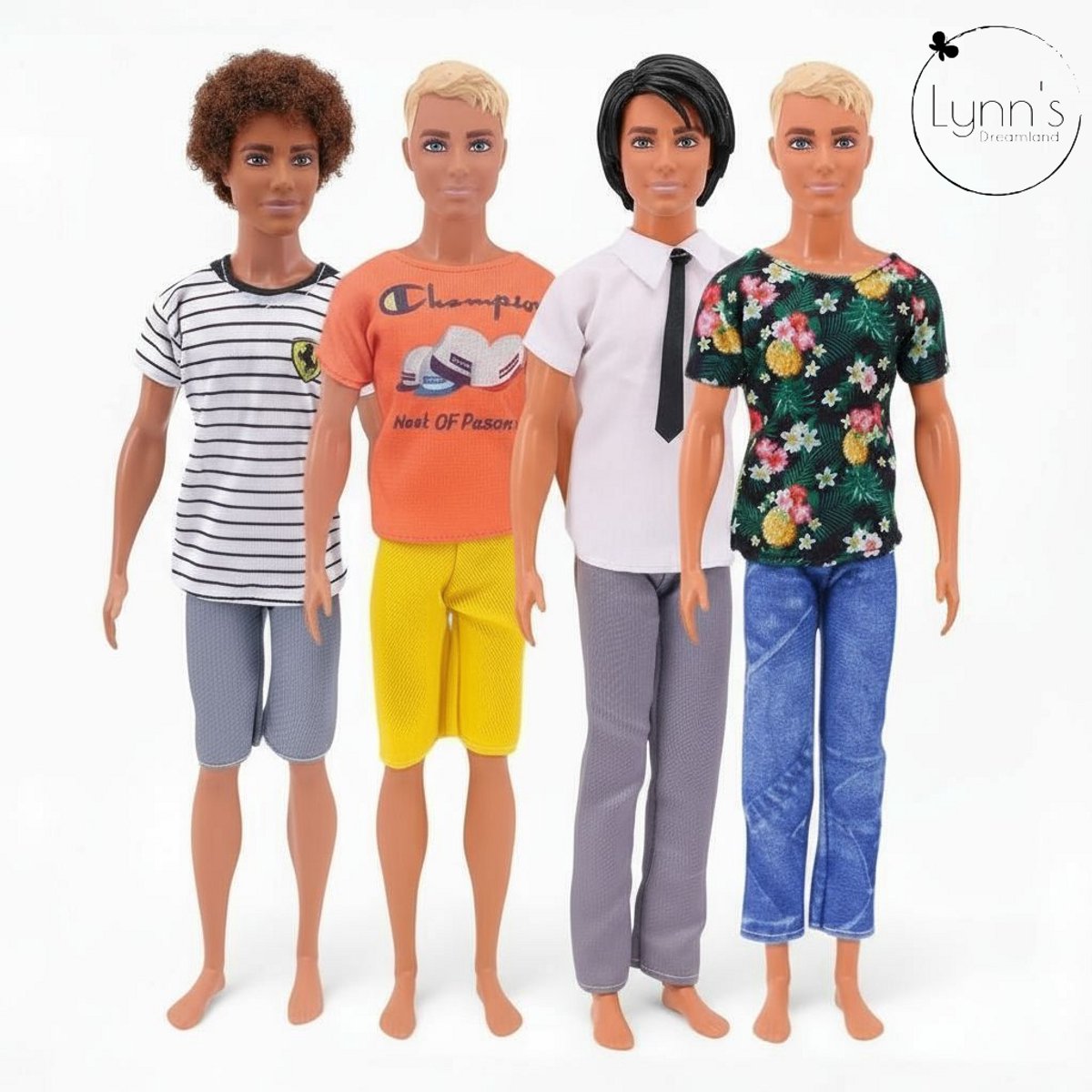 Lynn’s poppenkleertjes - Set ‘Florian’ - Geschikt voor modepop - Set van 4 outfits - Kleding voor modepoppen - Cadeauzakje